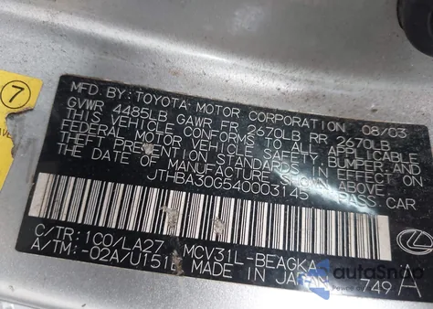 2004 Lexus Es 330 from USA, damaged, VIN JTHBA30G540003145